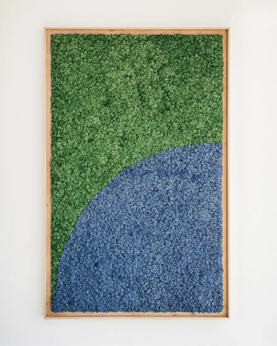 Green and blue textured moss wall art.
