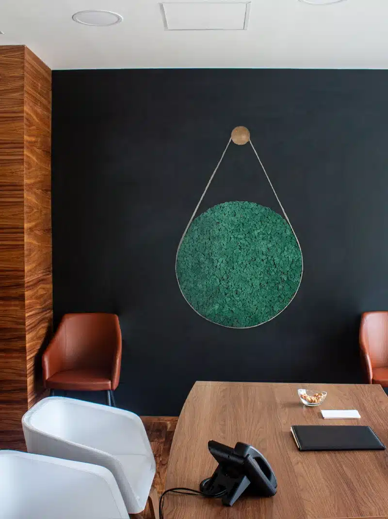 Modern office interior with wall art decoration.