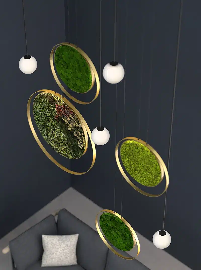 Modern ceiling lights with green plant accents