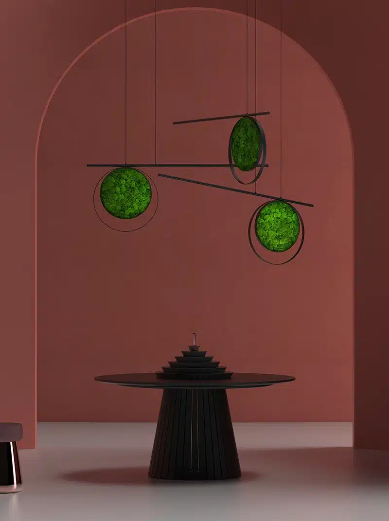 Modern interior with geometric table and green decor