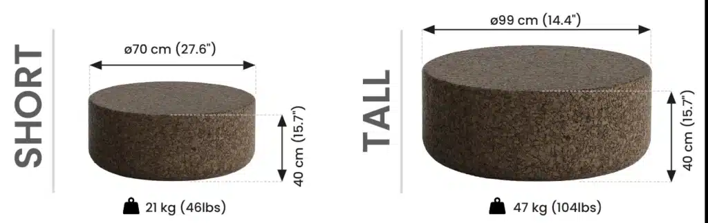 Comparison of two cylindrical objects, short and tall.