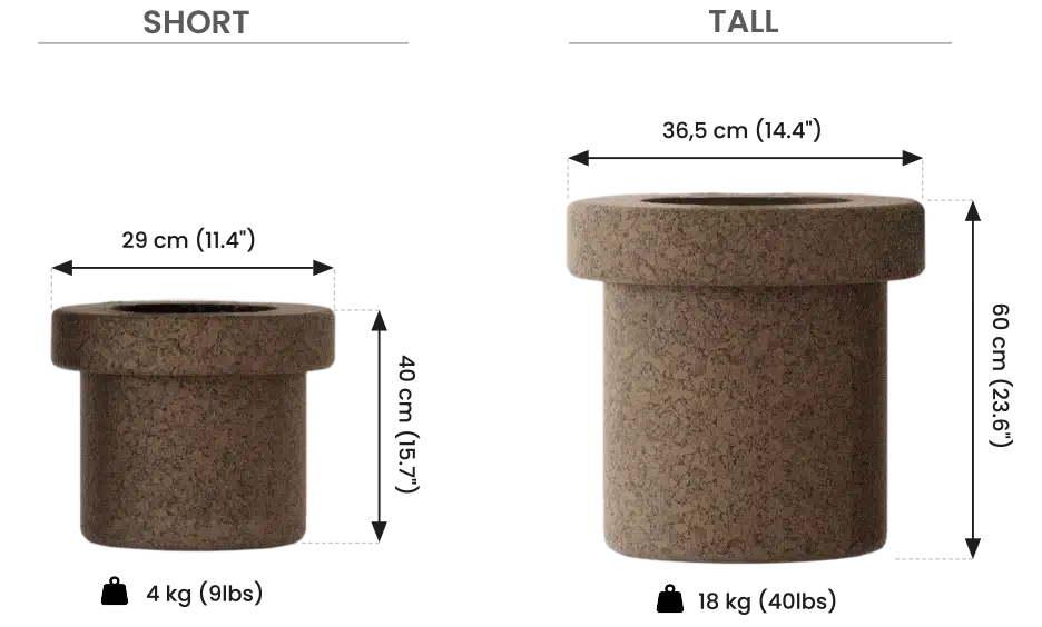 Brown cylindrical pipes with measurements